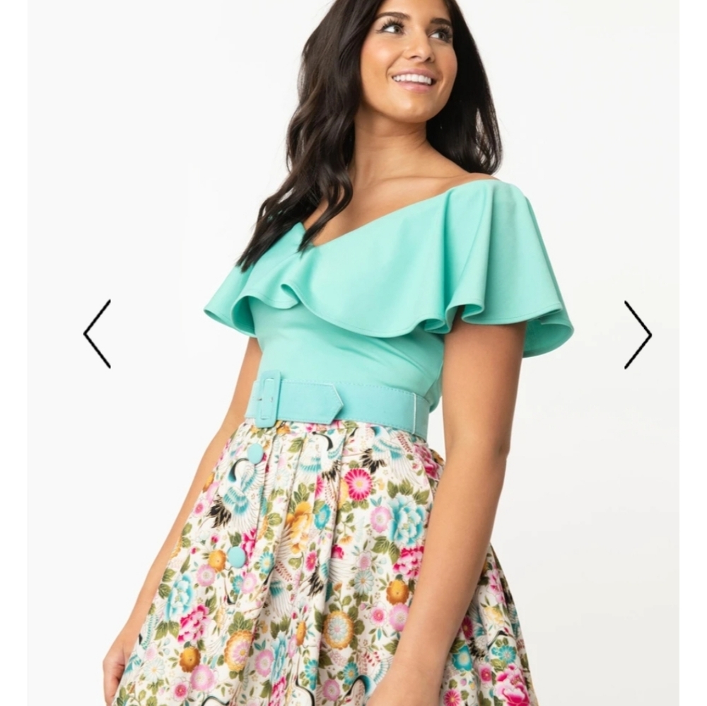 UNIQUE VINTAGE TURQUOISE FRENCHIE TOP L